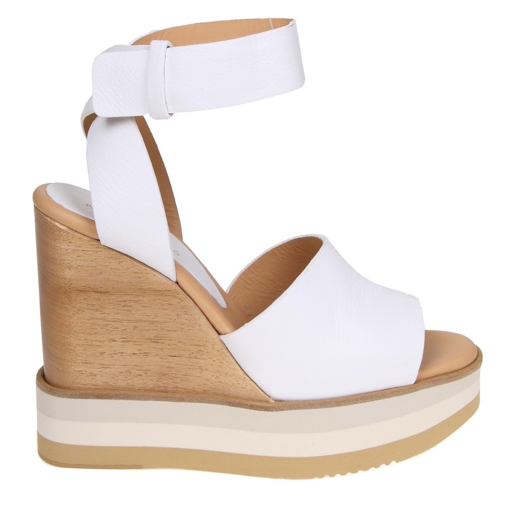 Paloma Barcelo Leather Wedge Sandal in Gesso Women's Shoe Size 38